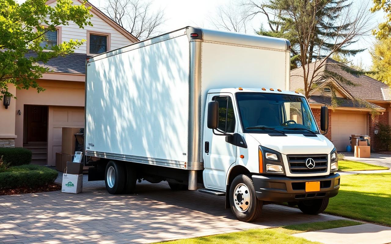 Box truck at a residential home ready for a move-in